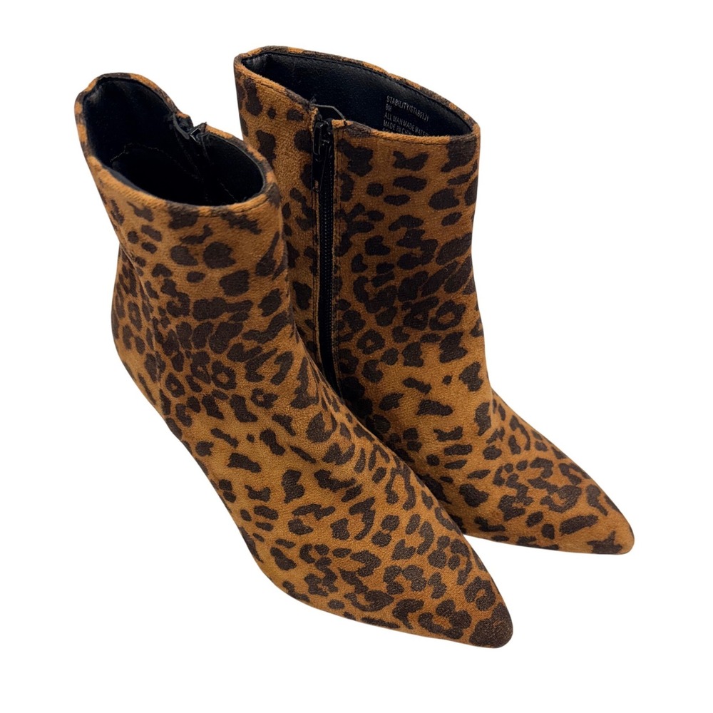 Madden Girl Stability Leopard Print Pointed Toe Ankle Boots Kitten Heel 8M
